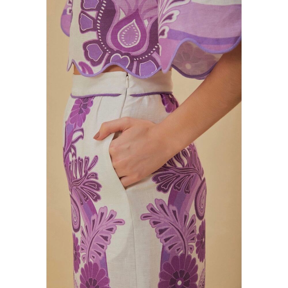 Farm Rio Color Festival Cream Euroflax Crop Blouse AND Midi Skirt Set NWT Large - Picture 3 of 6